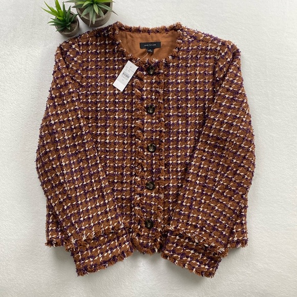 Ann Taylor Jackets & Blazers - Ann Taylor Cropped Fringe Tweed Jacket (Brown/Purple/White) *NWT*